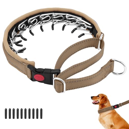 No Pull Martingale Dog Collar for Large Medium Small Dogs, Heavy Duty Nylon Reflective Adjustable Anti Pull Slip Collar with Buckle for Training Walking M Khaki - color: Khaki, size: M (15"-23" Neck, 1.5" Wide)