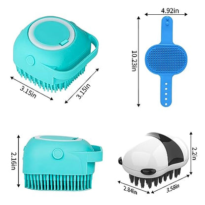 Comotech 3-in-1 Dog Grooming Brush | Adjustable Handle Shampoo Brush & Scrubber for Short & Long Haired Dogs & Cats (Blue Blue White) - color: Blue Blue White
