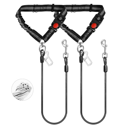 Dog Seat Belt for Car,Chew Proof Dog Car Seat Belt,2 in 1 Car Harness for Dogs Safety Seat Belt,Heavy Duty Pet Seat Belt for Medium & Large Dogs Chewer - size: 2 Pack(Black)