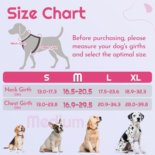 Eagloo Dog Harness Medium Sized, Easy Wearing with 3 Buckles, Adjustable No Pull Pet Harness with 2 Rings for Walking, No Chock Reflective Soft Padded Vest with Control Handle, Pink & Black, M - color: Pink & Black, size: Medium