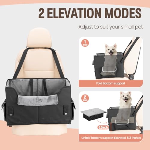 Dog Car Seat for Medium or Large Dogs Size Portable Car Booster Seat for Dogs with Harness and Thick Cushion, Perfect for Small Pet up to 45lbs(Black)