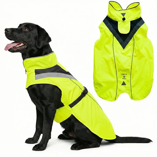 Waterproof Dog Rain Coat, Reflective Safety Strips & Leash Hole – Lightweight Adjustable Jacket for Medium Breeds - M, Yellow - color: Yellow, size: Medium