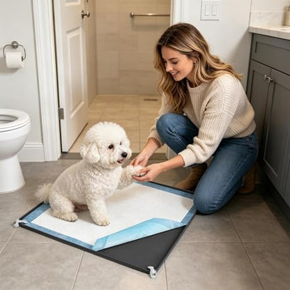 Dog Potty Pad Holder - Silicone Pee Pad Holder Tray, Dog Potty Tray with Raised Edge & Clips | Leakproof Puppy Urine Mat Trays for Training Indoor Bathroom Apartment Patio Backyard Living Room - color: black suit