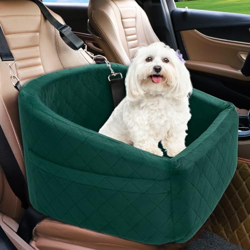 NEEZUKAR Dog Car Seat for Small Medium Dogs,Detachable Washable Dog Booster Seat Under 30lbs, Pet Car Seats Travel Bed with Storage Pockets and Safety Belt(Green) - color: Green