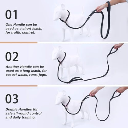 Slip Lead Dog Leash, Dog Training Leash with Double Handle, Soft Leather Slip Leash and Collar, Heavy Duty Nylon Dog Lead, No Pull Walking for Medium Large Small Dogs 5ft Black - color: Black, size: 5ft