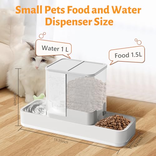 Yummy Sam Automatic Small Pet Feeder and Water Dispenser, 2 in 1 Gravity Cat Auto Pet Feeder and Waterer Set Feeder Dish for Small Medium Pets Dog Puppy Kitten (White) - color: White