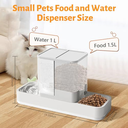 Yummy Sam Automatic Small Pet Feeder and Water Dispenser, 2 in 1 Gravity Cat Auto Pet Feeder and Waterer Set Feeder Dish for Small Medium Pets Dog Puppy Kitten (White) - color: White