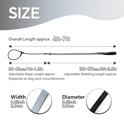 QQPETS Adjustable Slip Lead Dog Leash, Hands Free Waist Leash for Dog Walking, Reflective Training Lead with 360° Swivel Anti-Tangle, 4-7 ft Length for All Breeds - color: Grey Gradient