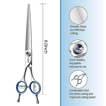 Straight Left Handed Dog Grooming Scissors 8.0'' Long Shears for Grooming Dogs Poodle Large Pet Japanese 440C Stainless Steel Super Sharp(8.0'' Straight) - size: 8.0 inch, style: Straight Shears