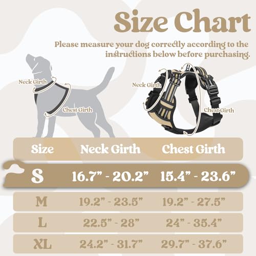 rabbitgoo Dog Harness Small Sized, No Pull Easy On & Off with 3 Buckles Pet Harness, Adjustable Soft Walking Vest with 2 Clips and Handle, Reflective for Small Dogs, Beige, S - color: Beige, size: Small