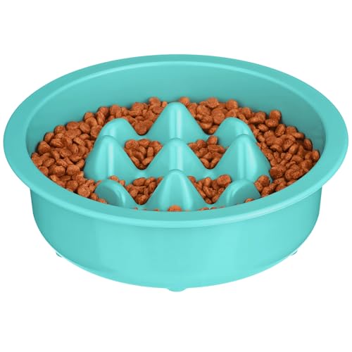 The Niner Slow Feed Bowl - Raised Peaks Slow Down Pets Eating - Fits Elevated Feeders Including Neater Feeder Large Sizes - Gentle on Teeth and Gums - Holds up to 2 Cups (Aquamarine) - color: Aquamarine