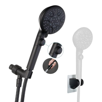 GwernKB Handheld Shower Head with On Off Switch,8-mode High Pressure Shower Wand with Long Hose and Bracket Extra Adhesive Holder for Lower Mount,Built-in Power Wash to Clean Tub,Tile & Pets,Black… - color: Matte Black