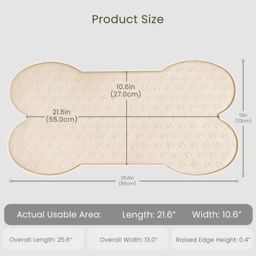 PWTAA Dog Food Mat Anti-Slip Silicone Dog Bowl Mat Thicker Pet Placemat Waterproof Cat Feeder Pad with Raised Edge Puppy Kitten Feeding Mats Suitable Small Medium-Sized Dogs Cats Eating Tray - 2PCS - color: Beige, size: 25.6" x 13"-2PCS
