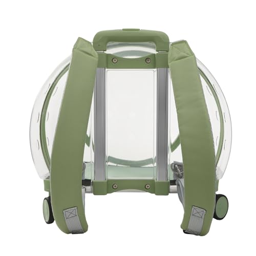 Cat Carrier with Wheels, Breathable Cat Rolling Carrier with Telescopic Handle, Bubble Cat Backpack Carrier, Clear Pet Travel Bag for Small Dogs Pets, up to 19lbs, 15.7" x 10.6" x 17.7" (Green) - color: Transparent Green
