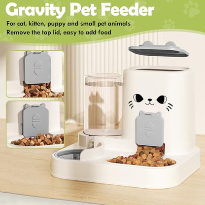1.6L Auto Gravity Pet Feeder and 0.6L Water Dispenser Set, Automatic Cat Food and Water Dispenser, Gravity Pet Feeder for Small Medium Dog Puppy Cat Kitten (Gray) - color: Gray