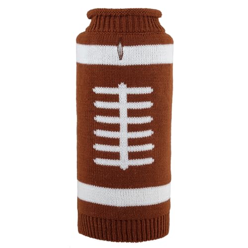 THE WORTHY DOG Touchdown Sleeveless Dog Sweater – Warm Pullover Dog Clothes with Leash Opening, Acrylic Double Knit & High-Cut Belly - Brown, Small - color: Touchdown - Brown, size: Small