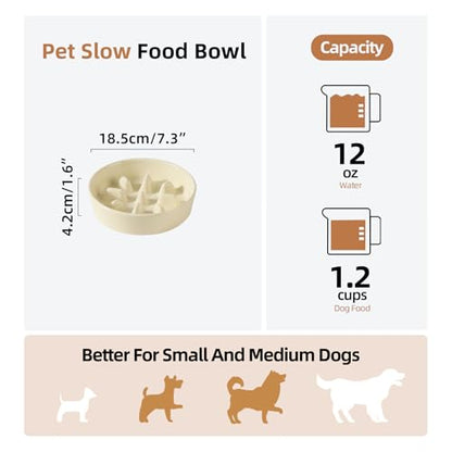 Havniva Ceramic Slow Feeder Dog Bowls, 1.2 Cups Dog Bowl Slow Feeding for Small and Medium Breed, 7.3inch Puzzle Dog Food Bowl Slow Feeder Non-Slip Anti-Gulping and Anti-Choking Reduces Bloating - color: 1 x Light Yellow-C, size: 7.3inch