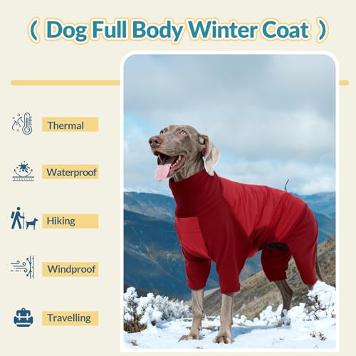 ROZKITCH Full Body Dog Winter Coat Warm Fleece Pullover Pajamas, Four Legs Covered Windproof Dog Jacket for Small Dogs, Turtleneck Dogs Snowsuit, Pet Cold Weather Clothes Red XS - color: Red, size: XS(Chest: 18-21"; Back:14-15")