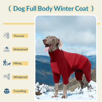 ROZKITCH Full Body Dog Winter Coat Warm Fleece Pullover Pajamas, Four Legs Covered Windproof Dog Jacket for Small Dogs, Turtleneck Dogs Snowsuit, Pet Cold Weather Clothes Red XS - color: Red, size: XS(Chest: 18-21"; Back:14-15")