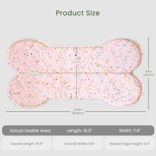 PWTAA Dog Food Mat Anti-Slip Silicone Dog Bowl Mat Thicker Pet Placemat Waterproof Cat Feeder Pad with Raised Edge Puppy Kitten Feeding Mats Suitable Small Medium-Sized Dogs Cats Eating Tray - 2PCS - color: Donut Pink, size: 19.4" x 9.8"-2PCS