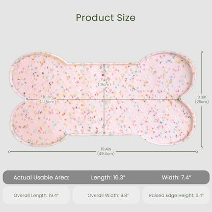 PWTAA Dog Food Mat Anti-Slip Silicone Dog Bowl Mat Thicker Pet Placemat Waterproof Cat Feeder Pad with Raised Edge Puppy Kitten Feeding Mats Suitable Small Medium-Sized Dogs Cats Eating Tray - 2PCS - color: Donut Pink, size: 19.4" x 9.8"-2PCS