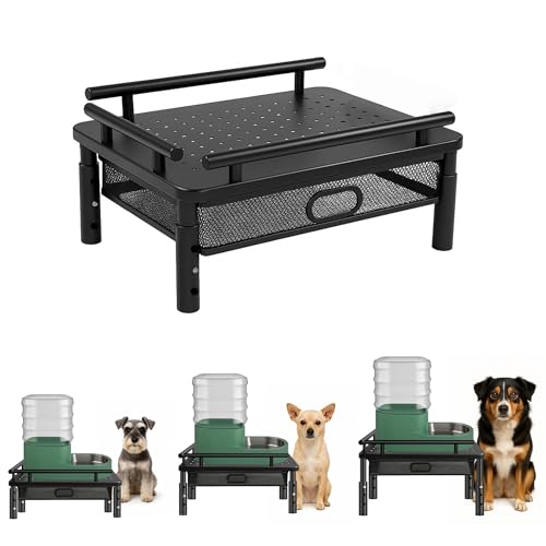 Dog Water Dispenser Stand with Storage Drawer, Metal Raised Holder for Pet Automatic Feeders, Height Adjustable Elevated Stand for Pet Feeders, Suitable for Cats, Small & Medium Dogs [Stand Only] - color: Black (With Drawer)