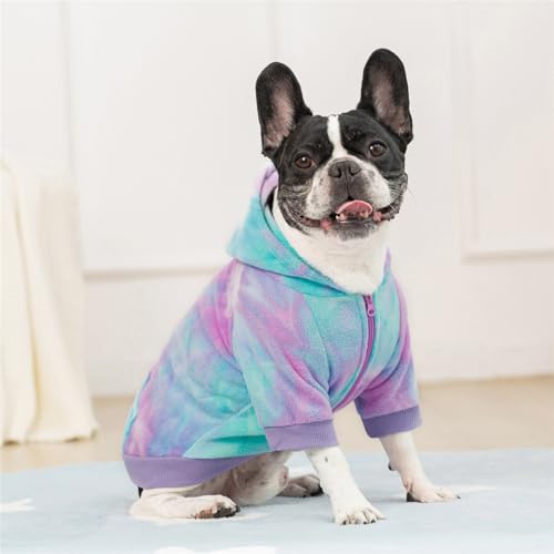 French Bulldog Clothes Dog Hoodie Sweatshirts with Pockets for Small Dogs Puppy Chihuahua Coat Clothing Pet Cat Hoodie Fleece Dog Sweaters Costume - color: Purple +Green, size: XS