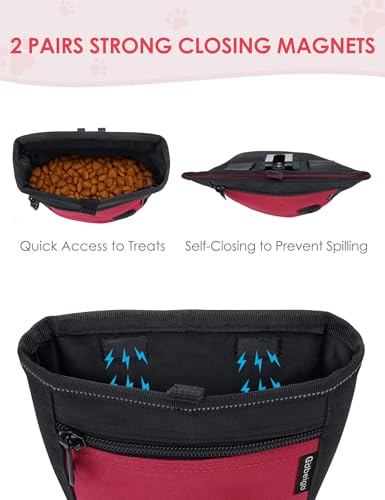 Gobeigo Dog Treat Pouch and Training Clicker, Upgrade Two Magnetic Closure to Prevent Spills, 2 Cup Treat Bag with Poop Bag Dispenser, Metal Clip Waist Belt Fanny Pack for Pet Walk (Black/Red) - color: G-Black/Red