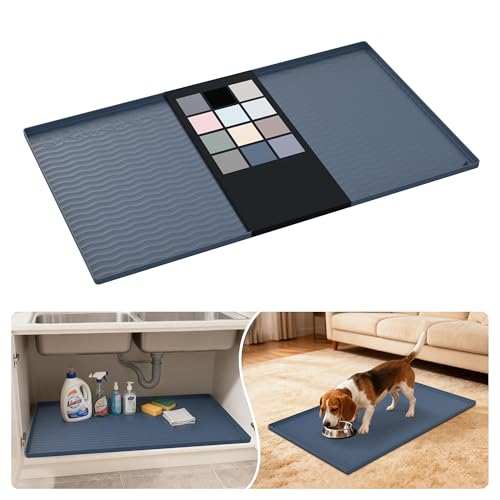 URMONA Waterproof Silicone Under Sink Mat 37'' x 22'' Shelf Liner for Kitchen and Bathroom, Cabinet and Counter Protector, Storage and Organizers, Litter Mat, Pet Cat Puppy Essentials(Dark Grey) - color: Dark Grey, size: 22"W x 37"L