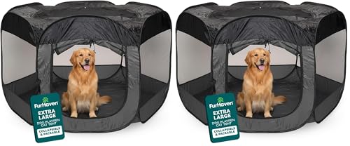 FurHaven Portable Pet Playpen for Dogs & Cats,Extra Large Indoor Kitten Playpen -Mesh Sides,Foldable Dog-Playpen for Small Dogs,Pop Up Travel Dog Pen,X-Large,Pet Crate with Mesh Sides,Gray,(Pack of 2) - color: Gray, size: Extra Large (Pack of 2)