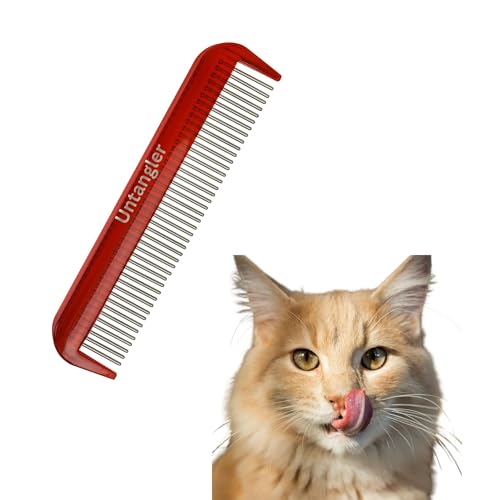 Cat Comb - Ferrari Red, 5" - Silky Smooth Rotating Teeth for Gently Detangling Matted Cat Hair, Stimulates Natural Oil Production, Stainless Steel, Made in USA, Vet Recommended - color: Ferrari Red, size: 5"