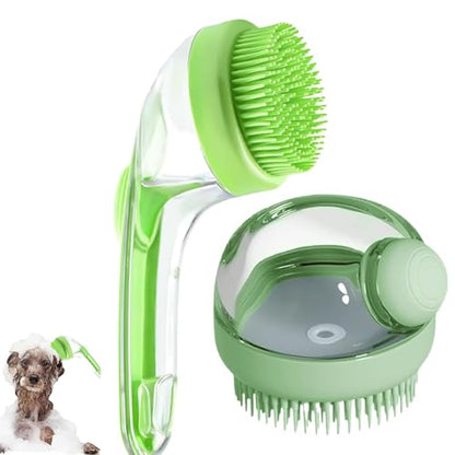 2 PCS Dog Bath Scrubber Brush with Soap & Shampoo Dispenser, Soft Silicone Bristles Pet Grooming Massage Shampoo Brush for Long and Short Haired Dogs and Cats, Shower Bath Tool