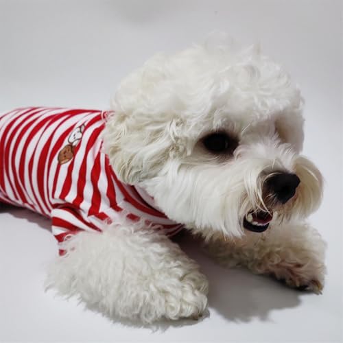 Turtleneck Dog Shirt Cute Doggie Embroidery Super Soft Dog Sweatshirt Stretchy Striped Puppy Pullover for Cats Small Medium Large Dogs (Red Striped, Large) - color: Red Striped, size: Large