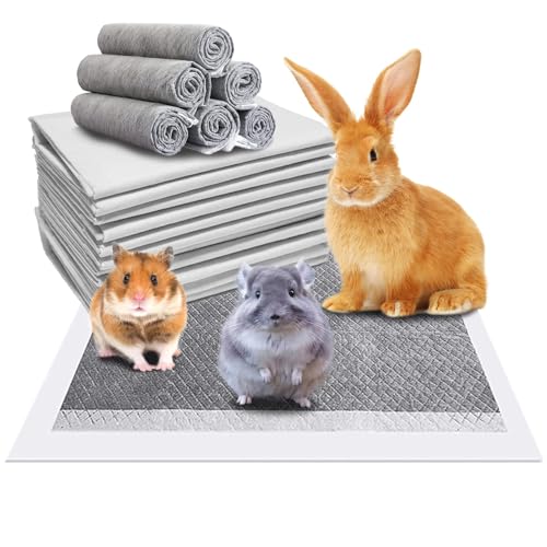 Fhiny 100Pcs Rabbit Pee Pads,18"× 13" Disposable Cage Liner Black Carbon Odor-Control All-Absorb Charcoal Bunny Training Accessories with Quick-Dry Surface for Rabbits Guinea Pigs Small Animals - color: Black, size: S:18"× 13"/100Pcs