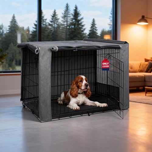 HiCaptain Breathable Dog Crate Cover 36 Inch, Durable Heavy Duty Kennel Cover, Dual Zippered Panels, Windproof Waterproof UV-Resistant(Grey) - color: Grey, size: 36.0"L x 23.0"W x 25.0"H