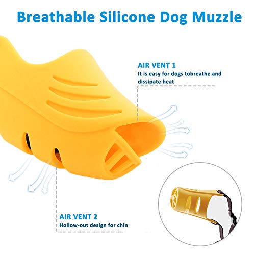 LUCKYPAW Dog Muzzle, Soft Duck Silicone Mouth Cover with Adjustable Strap for Small Medium Dogs, Best to Prevent Barking, Biting, and Chewing(Yellow,XL) - color: Yellow, size: XL