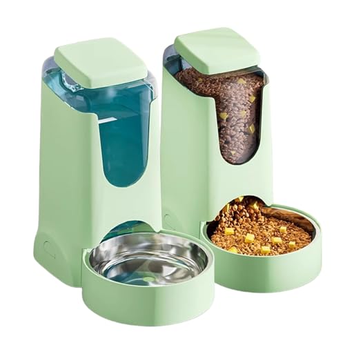 Pets Automatic Gravity Feeder Dogs 2.8L Food & 4L Water Dispenser Set with Stainless Steel Bowl for Small Medium Big Puppy Kitten(Light Green) - color: Light Green