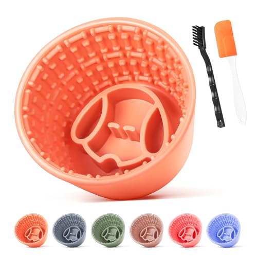 Slow Feeder Dog Bowl,Non-Slip Lick and Freeze Bowl for Dogs,Long Lasting Silicone Licking Mat for All Dog Sizes,Anti-Chocking and Reduce Anxiety(Orange) - color: Orange