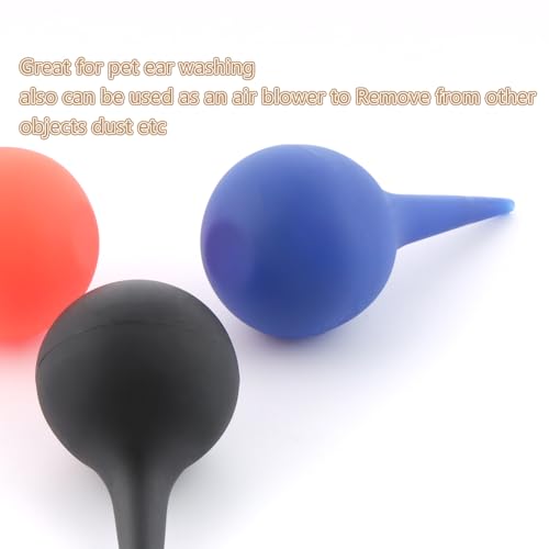 3 Pcs Manual Fluid Suction Device, for Pet Rubber Ear Washing Squeeze Bulb Ear Washing Removal Tool Ear Wax Removal, Pet Earwax Cleaning(Black, Red, Blue)