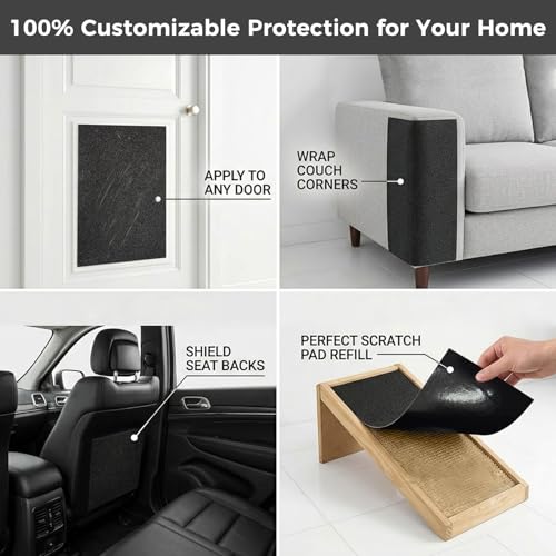 Dog Nail Scratch Board Sandpaper Roll, 80 Grit Heavy Duty Self-Adhesive Door Protector from Dog Scratching, 16.4ft x 9.8in Cut to Size Cat Furniture Scratching Guard, Pet Nail File Replacement Refill