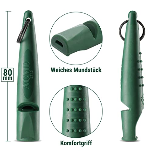 ACME Alpha 211.5 Professional Dog Training Whistle with Enhanced Ergonomic Grip. BPA-Free Plastic. 110 dBA. Long Range. Standardized Frequency. Weatherproof. Made in the UK (Forest Green) - color: Forest Green