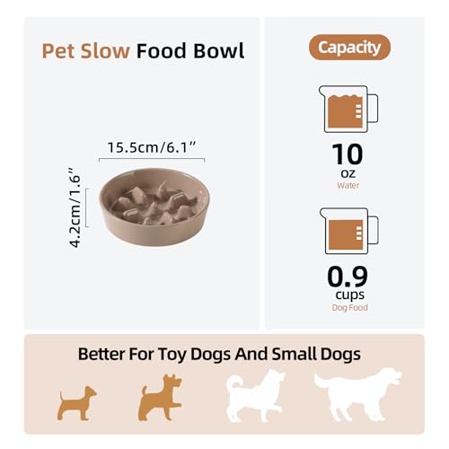 Havniva Ceramic Slow Feeder Dog Bowls, 0.9 Cups Dog Bowl Slow Feeding for Small Breed, 6.1inch Puzzle Dog Food Bowl Slow Feeder Non-Slip Anti-Gulping and Anti-Choking Reduces Bloating - color: 1 x Brown Coffee-C, size: 6.1inch