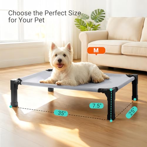 Niubya Elevated Outdoor Dog Bed, Cooling Elevated Pet Cot, Steel-Framed and Non-Slip Feet, Raised Dog Bed with Waterproof, Washable, Breathable Teslin Mesh, 35in - color: Grey, size: 35"L x 25"W x 7.5"H