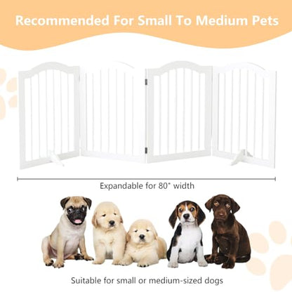 27.6" Freestanding Dog Gates, Indoor&Outdoor Pet Fences for Puppy Dogs, Wooden Dog Gates for Doorways,Stairs,The House,Porch,Deck,Yard(4 Panels 27.56''H×80''W)