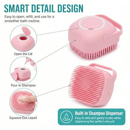 Soft Silicone Pet Bath Massage Brush for Dogs & Cats, Gentle Grooming Cleaning Tool for Puppy Kitten Washing, Pink - color: Pink