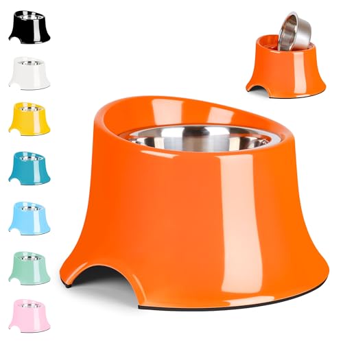 Tilted Elevated Dog Bowls Non-Slip & Non-Spill Pet Feeder with Elevated Detachable Melamine Stand, High Capacity Tilted Dog Bowl for Medium Small Size Dogs M/2 Cup Orange - color: Orange, size: M/2 Cup