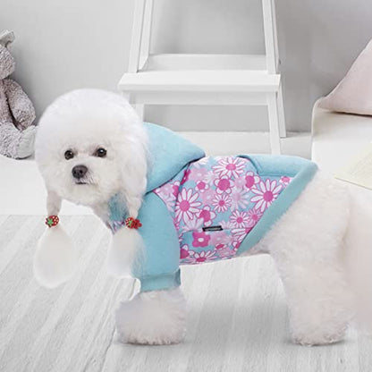 Blue Puppy Dog Hoodies for Small Medium Dogs, Christmas Hooded Sweatshirt with Pocket Pet Cat Hoody Clothes Sweaters Fleece Coat Dog Costume Winter - color: Blue flowers, size: Medium