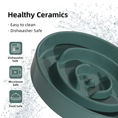 Havniva Ceramic Slow Feeder Dog Bowls, 1.6 Cups Dog Bowl Slow Feeding for Medium Breed, 8.2inch Puzzle Dog Food Bowl Slow Feeder Non-Slip Anti-Gulping and Anti-Choking Reduces Bloating - color: 1 x Dark Green-A, size: 8.2inch