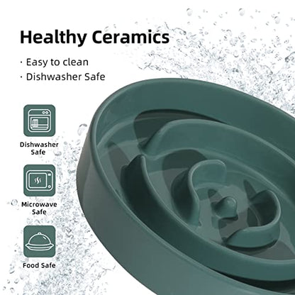 Havniva Ceramic Slow Feeder Dog Bowls, 1.6 Cups Dog Bowl Slow Feeding for Medium Breed, 8.2inch Puzzle Dog Food Bowl Slow Feeder Non-Slip Anti-Gulping and Anti-Choking Reduces Bloating - color: 1 x Dark Green-A, size: 8.2inch