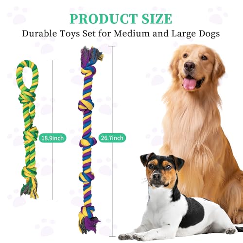 Dog Rope Toys for Large/Medium Aggressive Chewers, Tough Cotton Chew Toy, Tug of War Dog Pull Rope Teeth Cleaning (2 Pack-26.7Inch) - size: 2 Pack-26.7Inch